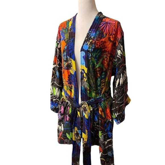 Robert Graham Multicolor belted 100% Silk Colorful Floral robe kimono jacket L - Picture 5 of 15